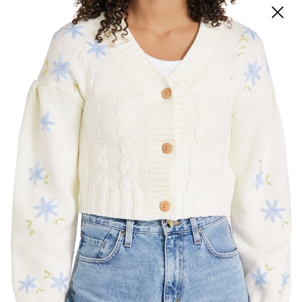 Glamorous Cable Floral embroidery Cardigan M NWT